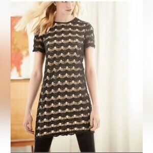 Kate Spade Women's 2 Dress Virginia Black Scalloped Lace Shift Short Sleeve